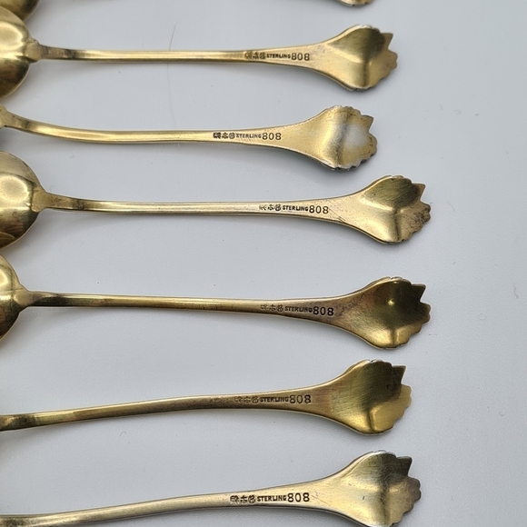 Gorham Sterling & Enamel Flowers Demitasse Spoons Set of 11 & Sugar Tong #808 - Picture 6 of 12